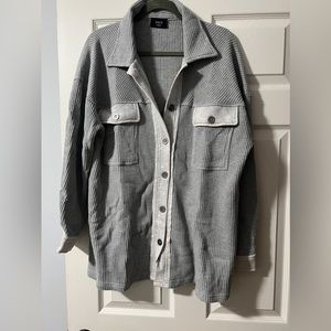 Vici - Rigo cotton button-down Shacket, light gray - size large